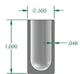 Crucible C9-BNC-CL, Ø12.7mm OD x 25.4mm H, 1.2 mm wall thickness. Use with B8B basket & crucible heaters CH-1, CH-10, CH-11 and ME-19.